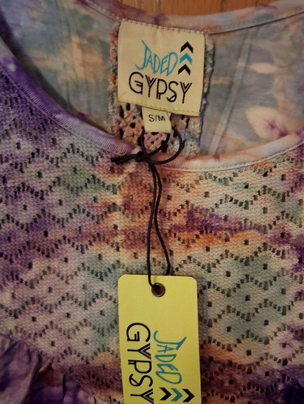 JadedGypsy Tie-Dye Lace Yoke Tank Top in Purple & Blue Sz S - Picture 4 of 7